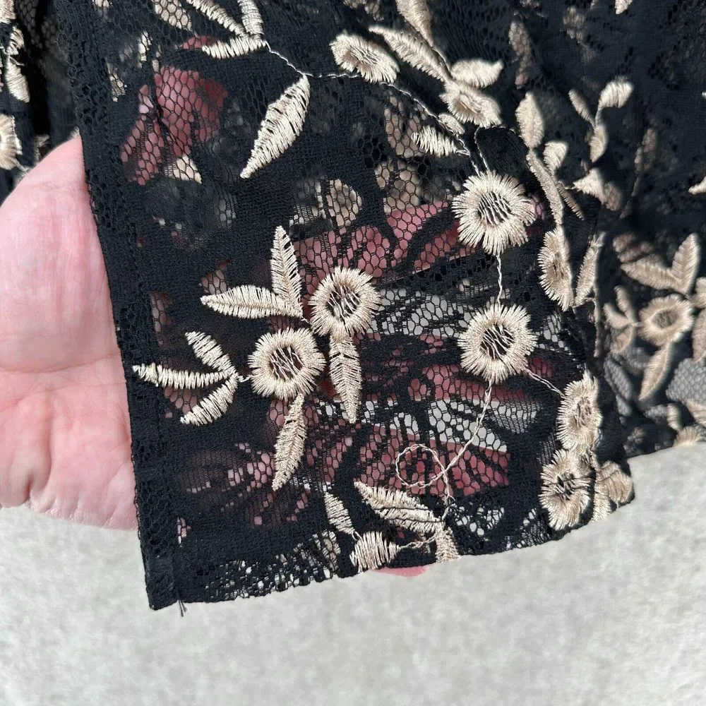 Catherines Cardigan Womens 2XWP Black Ivory Lace Embroidered Boho Cover Up‎ - Picture 3 of 9